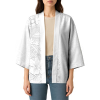 American Samoa White Sunday Kimono Polynesian Pattern With Tropical Flowers