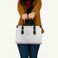 American Samoa White Sunday Leather Bag Polynesian Pattern With Tropical Flowers