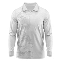 American Samoa White Sunday Long Sleeve Polo Shirt Polynesian Pattern With Tropical Flowers