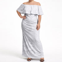 American Samoa White Sunday Off Shoulder Maxi Dress Polynesian Pattern With Tropical Flowers
