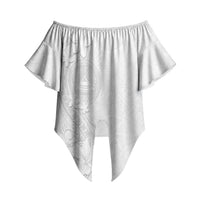 American Samoa White Sunday Off Shoulder Wrap Waist Top Polynesian Pattern With Tropical Flowers