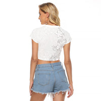 American Samoa White Sunday Raglan Cropped T Shirt Polynesian Pattern With Tropical Flowers