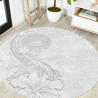 American Samoa White Sunday Round Carpet Polynesian Pattern With Tropical Flowers