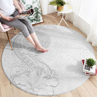 American Samoa White Sunday Round Carpet Polynesian Pattern With Tropical Flowers