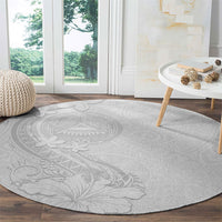 American Samoa White Sunday Round Carpet Polynesian Pattern With Tropical Flowers