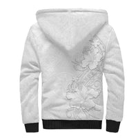 American Samoa White Sunday Sherpa Hoodie Polynesian Pattern With Tropical Flowers
