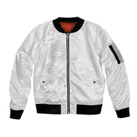 American Samoa White Sunday Sleeve Zip Bomber Jacket Polynesian Pattern With Tropical Flowers