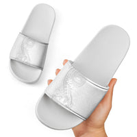 American Samoa White Sunday Slide Sandals Polynesian Pattern With Tropical Flowers