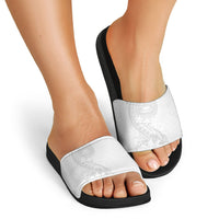 American Samoa White Sunday Slide Sandals Polynesian Pattern With Tropical Flowers