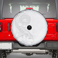American Samoa White Sunday Spare Tire Cover Polynesian Pattern With Tropical Flowers