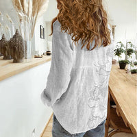 American Samoa White Sunday Women Casual Shirt Polynesian Pattern With Tropical Flowers
