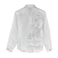 American Samoa White Sunday Women Casual Shirt Polynesian Pattern With Tropical Flowers