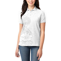 American Samoa White Sunday Women Polo Shirt Polynesian Pattern With Tropical Flowers