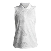 American Samoa White Sunday Women Sleeveless Polo Shirt Polynesian Pattern With Tropical Flowers