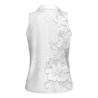 American Samoa White Sunday Women Sleeveless Polo Shirt Polynesian Pattern With Tropical Flowers