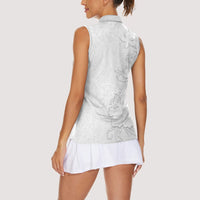 American Samoa White Sunday Women Sleeveless Polo Shirt Polynesian Pattern With Tropical Flowers