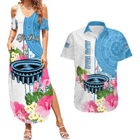 Fiji Day Couples Matching Summer Maxi Dress and Hawaiian Shirt Tanoa Hibiscus Fijian Tapa Masi Pattern LT05 White - Polynesian Pride