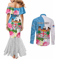 Personalized Fiji Day Couples Matching Mermaid Dress and Long Sleeve Button Shirts Tanoa Hibiscus Fijian Tapa Masi Pattern LT05 - Polynesian Pride