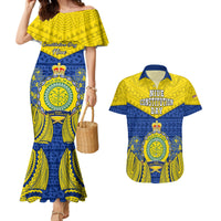 Personalized Niue Constitution Day Couples Matching Mermaid Dress and Hawaiian Shirt Coat Of Arms Niuean Hiapo Pattern LT05 Yellow - Polynesian Pride