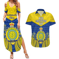 Personalized Niue Constitution Day Couples Matching Summer Maxi Dress and Hawaiian Shirt Coat Of Arms Niuean Hiapo Pattern LT05 Yellow - Polynesian Pride