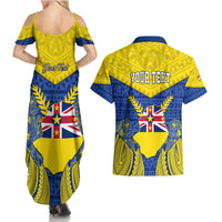 Personalized Niue Constitution Day Couples Matching Summer Maxi Dress and Hawaiian Shirt Coat Of Arms Niuean Hiapo Pattern LT05 - Polynesian Pride