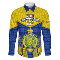 Personalized Niue Constitution Day Family Matching Off Shoulder Long Sleeve Dress and Hawaiian Shirt Coat Of Arms Niuean Hiapo Pattern LT05 Dad's Shirt - Long Sleeve Yellow - Polynesian Pride
