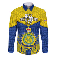 Personalized Niue Constitution Day Family Matching Short Sleeve Bodycon Dress and Hawaiian Shirt Coat Of Arms Niuean Hiapo Pattern LT05 Dad's Shirt - Long Sleeve Yellow - Polynesian Pride