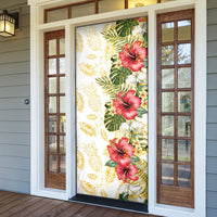 Hawaii Discoverers Day Door Cover Tropical Hibiscus Glitter White