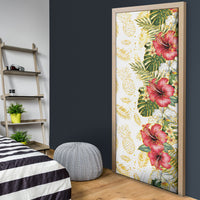 Hawaii Discoverers Day Door Cover Tropical Hibiscus Glitter White