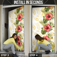 Hawaii Discoverers Day Door Cover Tropical Hibiscus Glitter White