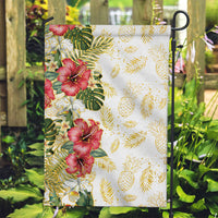 Hawaii Discoverers Day Garden Flag Tropical Hibiscus Glitter White LT05 Garden Flag White - Polynesian Pride