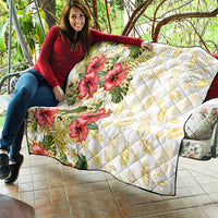 Hawaii Discoverers Day Quilt Tropical Hibiscus Glitter White LT05 - Polynesian Pride