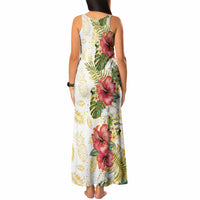 Hawaii Discoverers Day Tank Maxi Dress Tropical Hibiscus Glitter White