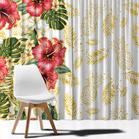 Hawaii Discoverers Day Window Curtain Tropical Hibiscus Glitter White