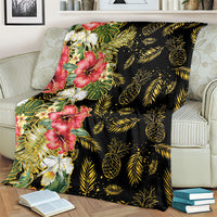 Hawaii Discoverers Day Blanket Tropical Hibiscus Glitter Black LT05 - Polynesian Pride