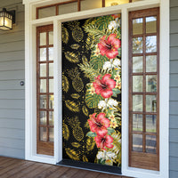 Hawaii Discoverers Day Door Cover Tropical Hibiscus Glitter Black