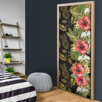 Hawaii Discoverers Day Door Cover Tropical Hibiscus Glitter Black