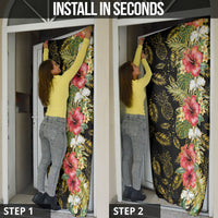 Hawaii Discoverers Day Door Cover Tropical Hibiscus Glitter Black