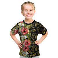 Hawaii Discoverers Day Kid T Shirt Tropical Hibiscus Glitter Black