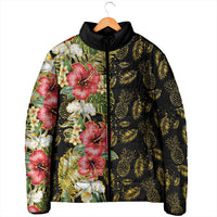 Hawaii Discoverers Day Padded Jacket Tropical Hibiscus Glitter Black LT05 - Polynesian Pride