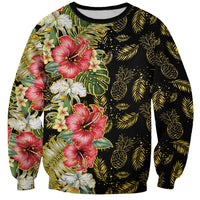 Hawaii Discoverers Day Sweatshirt Tropical Hibiscus Glitter Black LT05 Unisex Black - Polynesian Pride