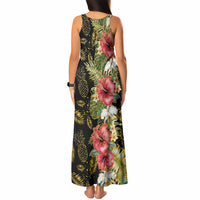 Hawaii Discoverers Day Tank Maxi Dress Tropical Hibiscus Glitter Black