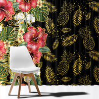 Hawaii Discoverers Day Window Curtain Tropical Hibiscus Glitter Black
