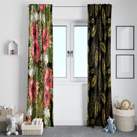 Hawaii Discoverers Day Window Curtain Tropical Hibiscus Glitter Black