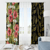 Hawaii Discoverers Day Window Curtain Tropical Hibiscus Glitter Black