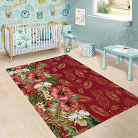 Hawaii Discoverers Day Area Rug Tropical Hibiscus Glitter Crimson LT05 - Polynesian Pride
