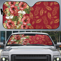 Hawaii Discoverers Day Auto Sun Shade Tropical Hibiscus Glitter Crimson LT05 Crimson - Polynesian Pride