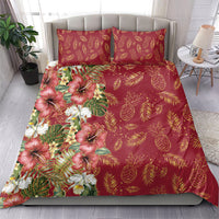 Hawaii Discoverers Day Bedding Set Tropical Hibiscus Glitter Crimson LT05 - Polynesian Pride