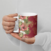 Hawaii Discoverers Day Ceramic Mug Tropical Hibiscus Glitter Crimson LT05 - Polynesian Pride