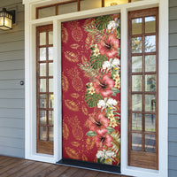 Hawaii Discoverers Day Door Cover Tropical Hibiscus Glitter Crimson